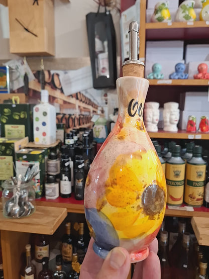 Keramikflasche Olio/Öl mit Außgieser ( H. 18 cm.ca. B.ca. 8 cm. )Design  Mix Flower - Handarbeit aus Italien